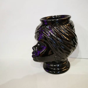 Maceta de cristal negro vintage, maceta de porcelana, decoración, rareza, antigua, decorativa, años 70