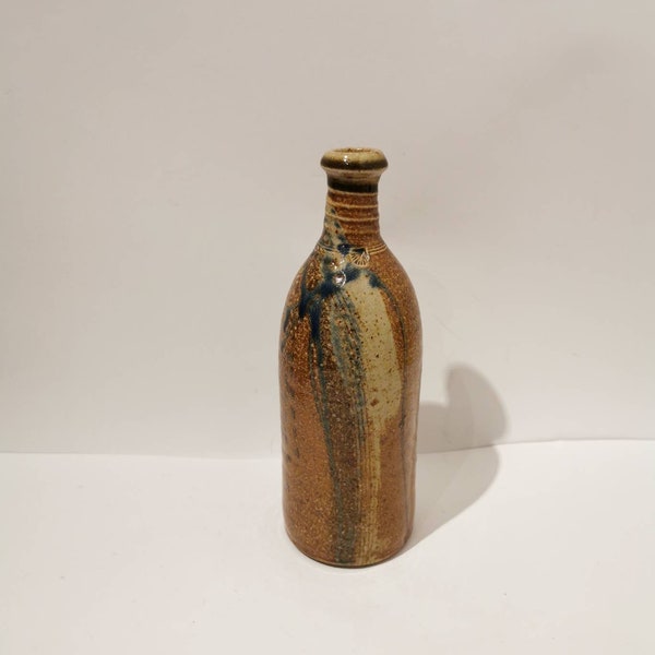 Exceptionnel vase à fleur tourné à la main en céramique d'atelier vase vintage grès céramique