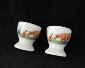2x Limoges egg cup handmade porcelain 70s
