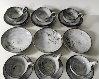 Hand-thrown tea set, art ceramic tea set, teapot, cups, handmade
