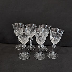 6 crystal wine glasses 50s decor French 6 pieces