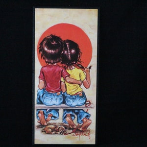 Vintage picture 70s children&#39;s picture F. Idyll Big Eye Art 1960 print on chipboard Jolylle