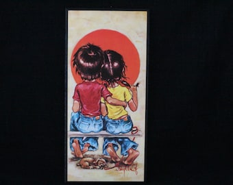Vintage Bild 70er Jahre Kinderbild F. Idyll  Big Eye Kunst 1960 Druck auf Spanplatte Jolylle