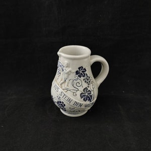 Vintage saying ceramic stoneware small jug wine jug porcelain light blue