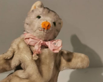 Handpuppe Handarbeit Vintage 70er Theater Stofftier Katze