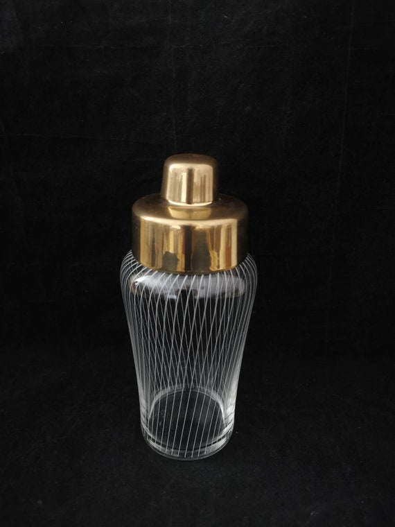 Cocktail Shaker Glass Brass Silver Plated 50s Shabby - Etsy