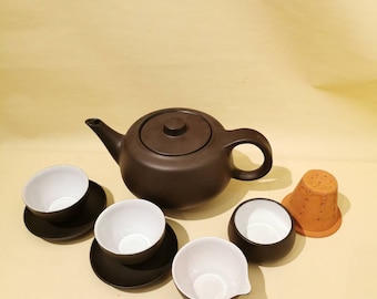 Wormser Terra Sigillata 50er Teekanne Teeservice 60er Vintage Set Ton Steingut schwarze Keramik Matt Tee Kaffeekanne