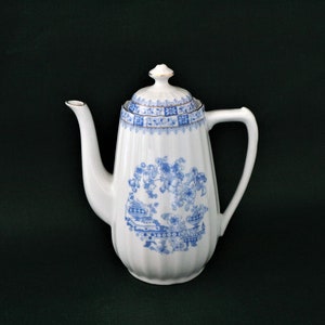 Grande caffettiera Art Déco, porcellana vintage, blu