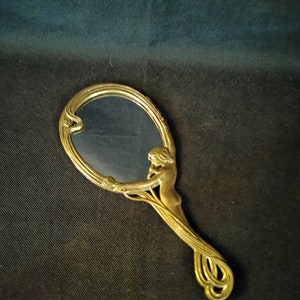 Schöner kleiner Handspiegel Messing Spiegel im Barock Jugendstil Stil Vintage shabby Bild 2