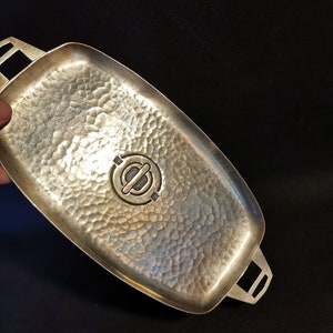 Extraordinary tray with symbol Serving plate silver-plated Plate shabby hammered metal