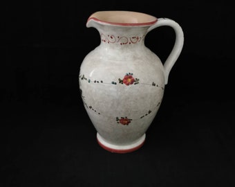 Vintage milk jug, wine jug, stoneware pitcher, ceramic, white flower, glazed jug, West Germany, clay pot, vase