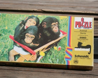 Vintage Puzzle 70er Jahre Schimpansen Babys