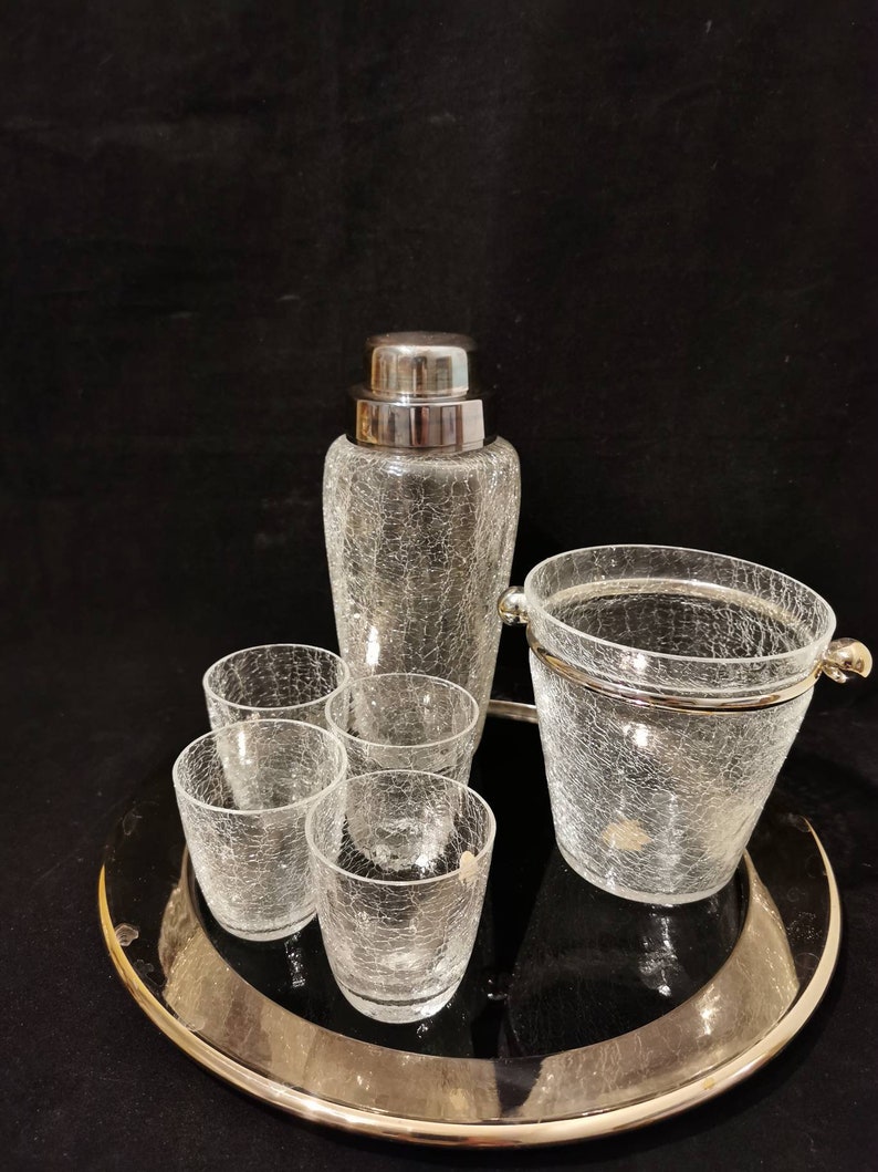 WMF Vintage Cocktail Shaker Set Craquele Glass Silver plaqué Etsy