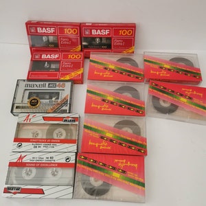 Empty cassette cassettes from the 80s Retro BASF and others sealed in original packaging with foil