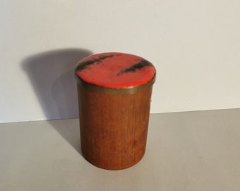 Lidded box with enamelled lid teak 60s Denmark