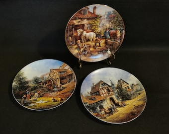 3 collection plates limited porcelain plate collection. Artist Eleonore Guinther romantic village life Bradex