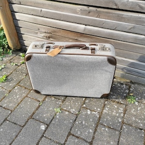 Charming travel suitcase antique shabby vintage bag with pattern suitcase brown beige