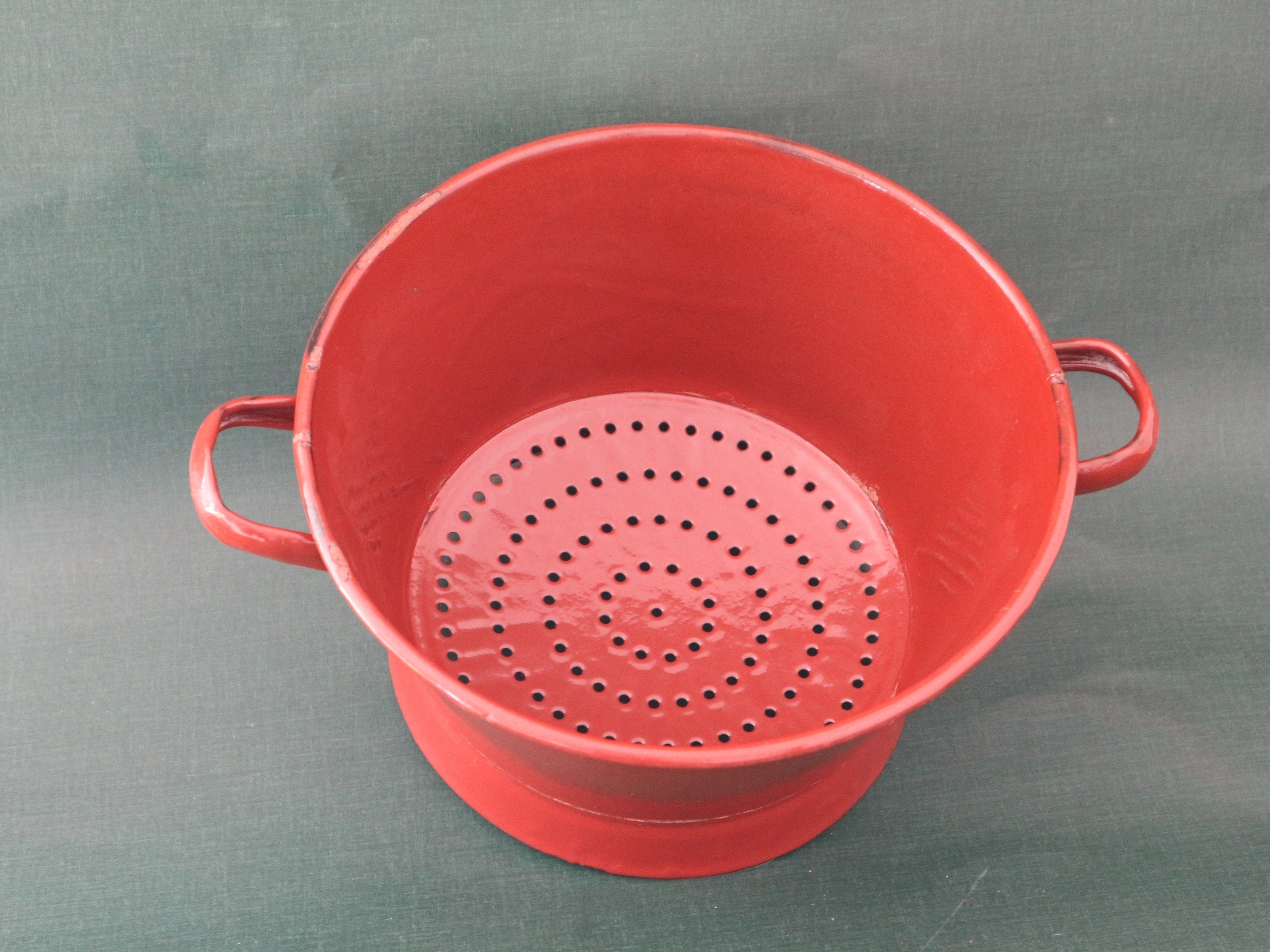 Vintage enamel sieve shabby chic brown