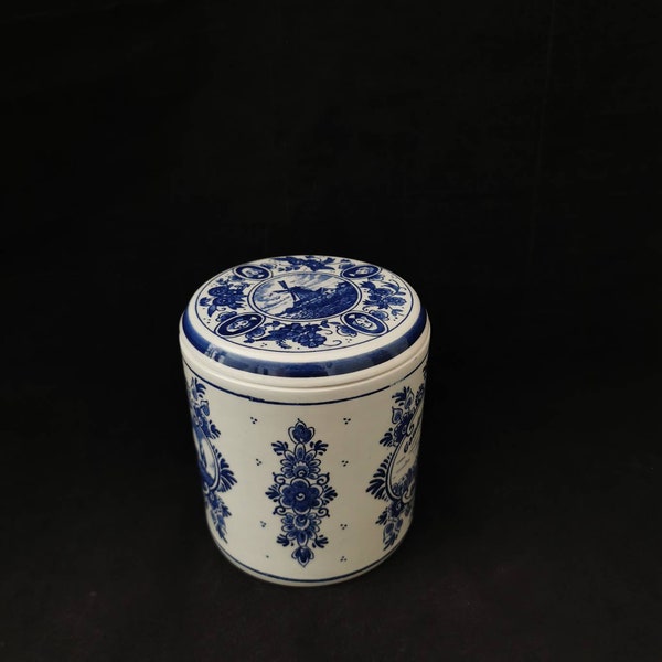 Pot de rangement en porcelaine avec couvercle peint à la main Royal Sphinx Holland Delfts Blue