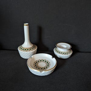 Conjunto de 3 piezas de porcelana jarrón cenicero candelabro y jarrón vintage