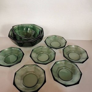 ガラス製ボウル 緑の縁 黒い装飾付き ボウルセット スモークガラス ガラスボウルセット 9個セット プリン
