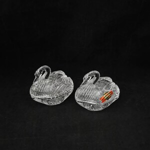 Anna Glashütte swan tin crystal beautiful glass bonboniere vintage shabby lidded tin 2 pieces