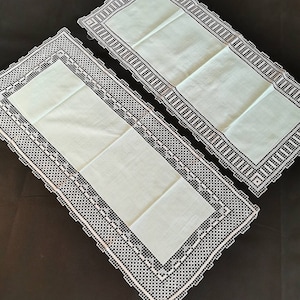 2x magical light green runner doilies embroidery filet crochet filet lace tablecloth linen handwork bobbin cloth bobbin cloth