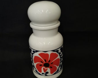 Glass lidded storage jar Prilblume Belgium 70s