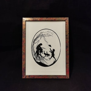 Vintage picture print paper cut handmade 60s wooden picture frame The Goose Girl