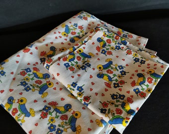 子供用寝具 70年代風のかわいい綿の鳥柄掛け布団カバーと枕カバー
