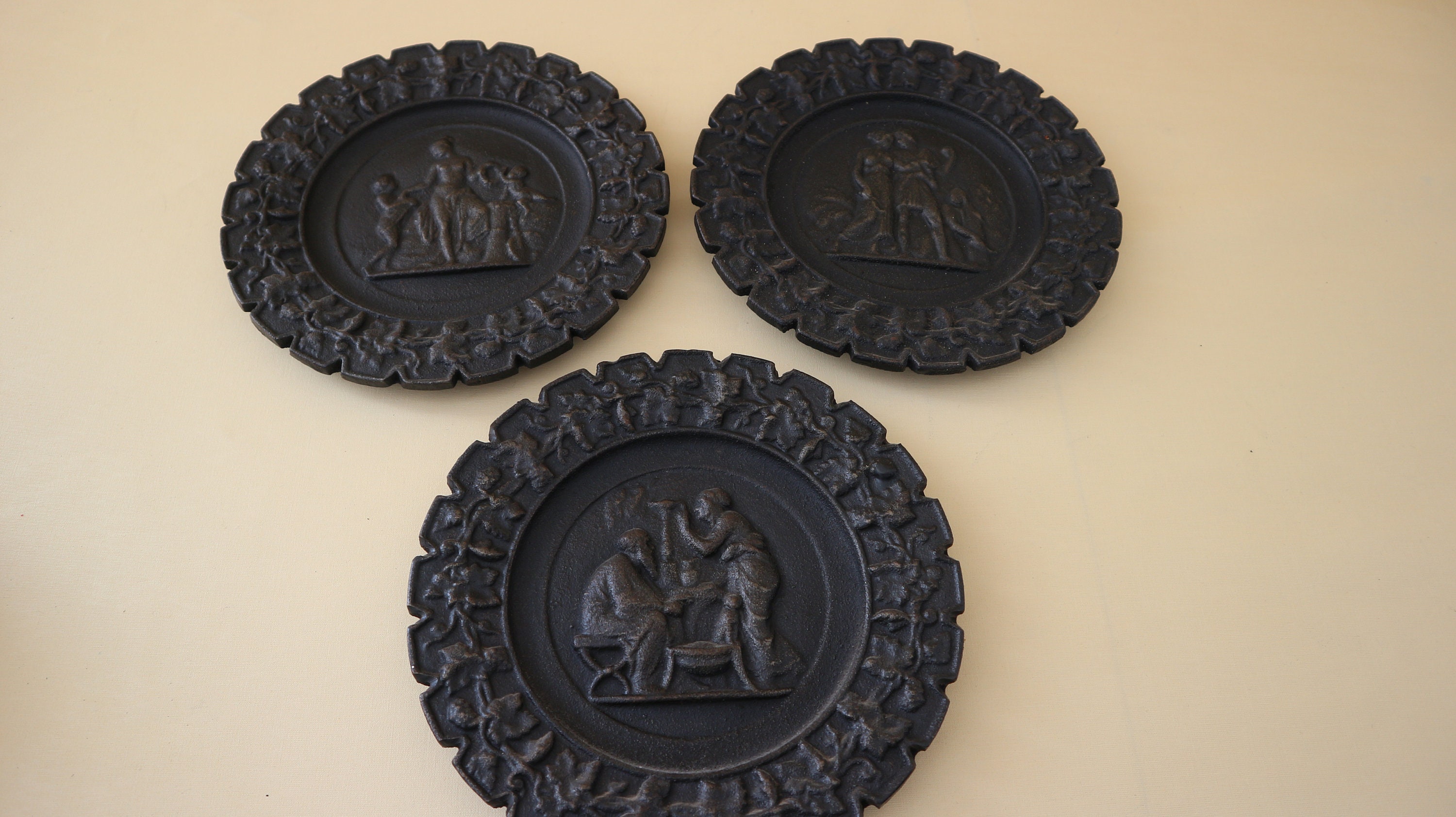 3 Heavy Old Cast Iron Cast Plate Cast Iron Bowl Wall Plate Etsy