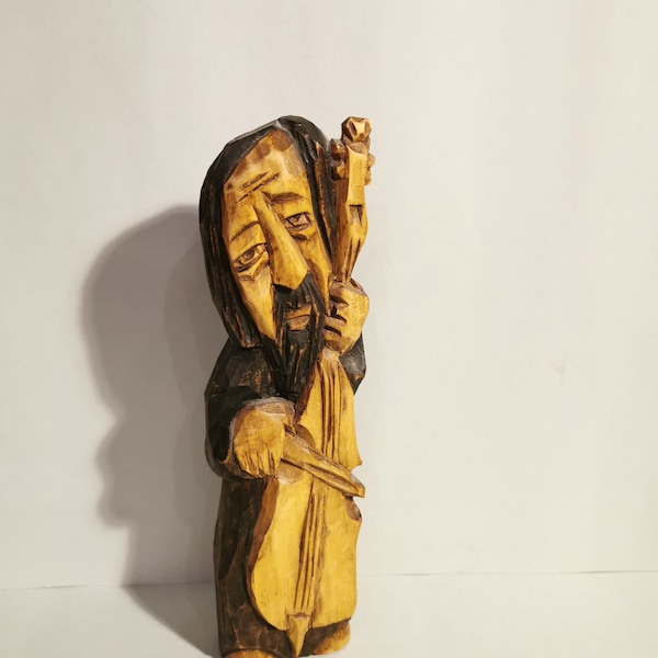 Tolle Schnitzerei geschnitzter Musiker Polen Figur Holz antik Kunst Holzschnitzerei