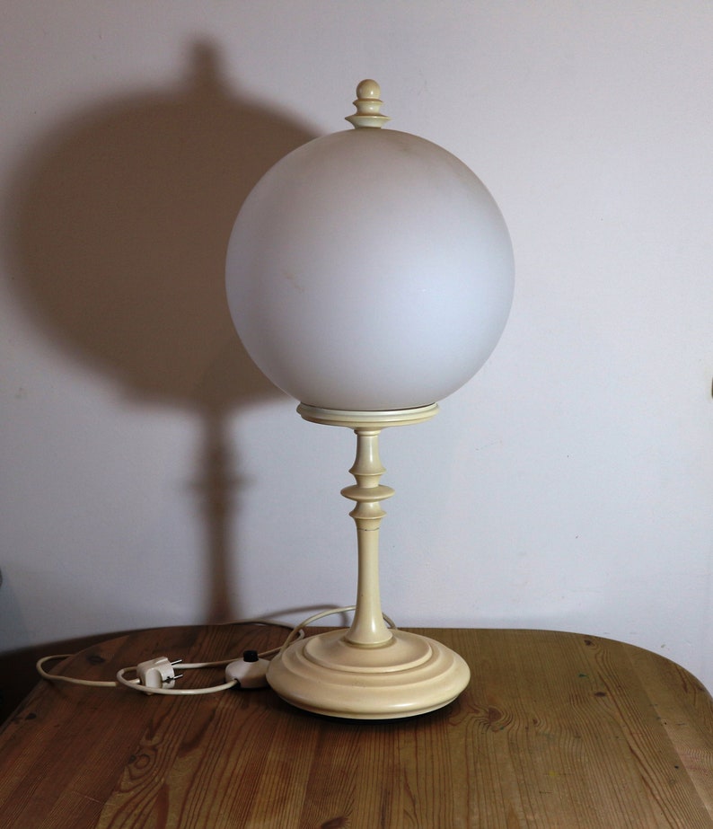 XL 60er Glaskugel Lampe Stehlampe Holz 66cm Bild 1