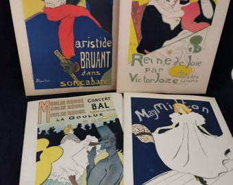 4 fabelhafte Lithographie Drucke Pappe Kunst Pariser Nächte Moulin Rouge May Milton Henri de Toulouse-Lautrec La Goulue Valentin le Désossé