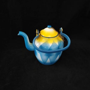 Emaille spray decor art deco kruik met deksel vintage steelpan shabby kettle kettle pot