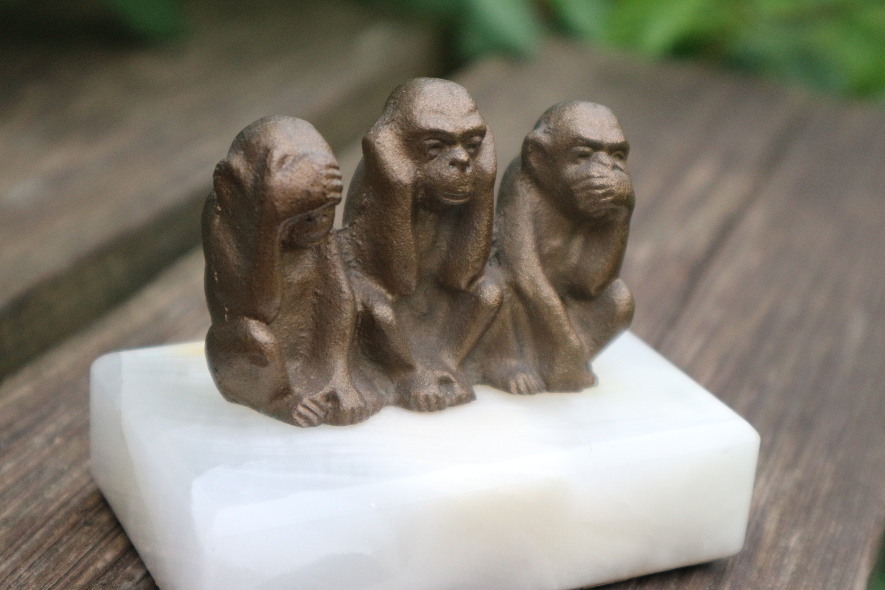 Animal Figure 3 Wisdom monkeys on marble pedestal Etsy