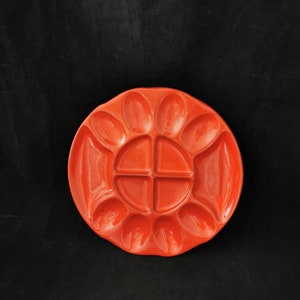 Egg plate egg plate 70s red ceramic vintage