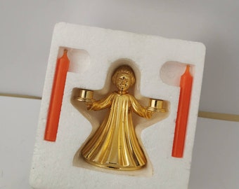 Vintage festive Christmas angel real gold plated 23.9 carat with candles OVP