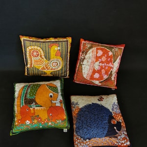 70s cushion Fisba Stoffels vintage feather decoration feather cushion batik