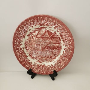 Old red white ceramic serving platter platter cake platter meat platter England