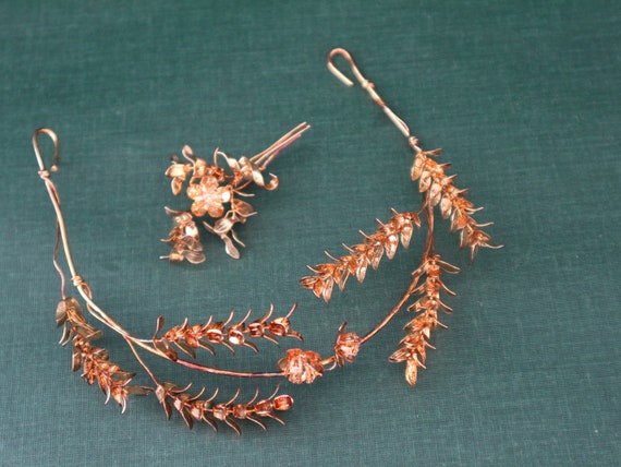 Old wedding jewelry "Golden Wedding" Diadem and br