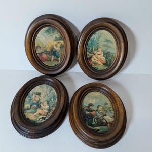Lot of 4 beautiful vintage picture frames oval photo frames wooden frames