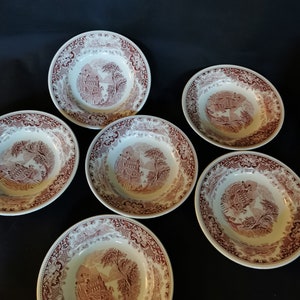 6 ceramic soup plates deep plates old vintage plates Myotts Cambridge Old England Staffordshire