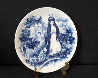 ヴィンテージ プレート、マイセン磁器、壁掛けプレート、青い花、金縁