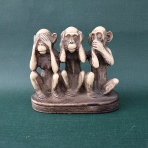 Vintage Animal Figurine 3 Monkeys Soapstone 3 Wisdoms Hear No See No Say No 50s
