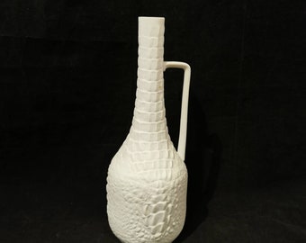 ヴィンテージ爬虫類模様の花瓶 素焼き磁器 白マット AK カイザー 素焼き磁器花瓶 261 オプアート 西ドイツ ミッドセンチュリー モダニスト