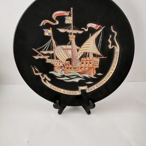 Old Santa Maria Ship Wall Plate Collection Assiette Céramique Vintage Majolique Assiette Christophe Colomb