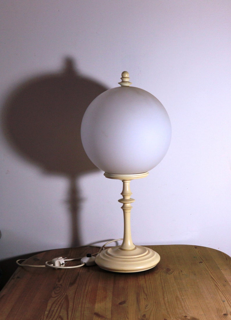 XL 60er Glaskugel Lampe Stehlampe Holz 66cm Bild 3