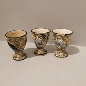 Ceramic Egg Cup Set Vintage 3 egg cups hand-made antique stoneware