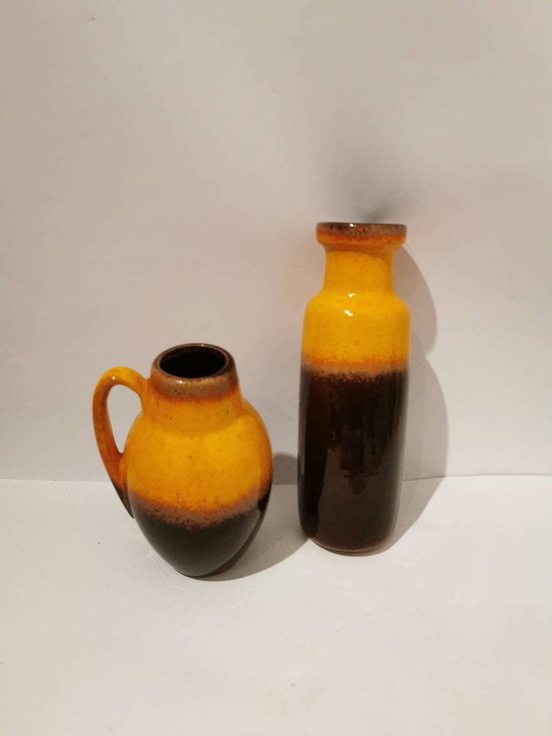 2 wunderschöne 70er Jahre Vase orange braun Pop Art Set von zwei Vasen Vintage Kollektion Rothko Deutschland 1970er Bild 1